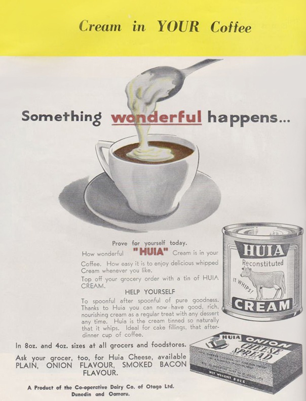 Huia Cream & Onion Cheese Spread, Co-Operative Dairy Company of Otago Ltd Anzac Avenue 1960 edit sml