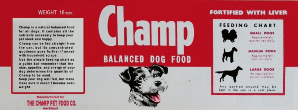 CHAMP - CHAMP PET FOOD COMPANY - Skippy The Dog J R BUTLAND (dog food and cat food) 1950s EDIT copy 1