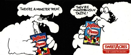 Sweetacres Jaybees Jellybeans Monster Stickers - New Zealand 1970s edit